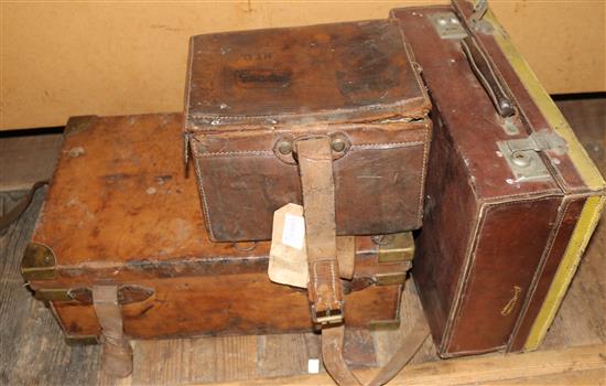 Leather gun case & military box & another